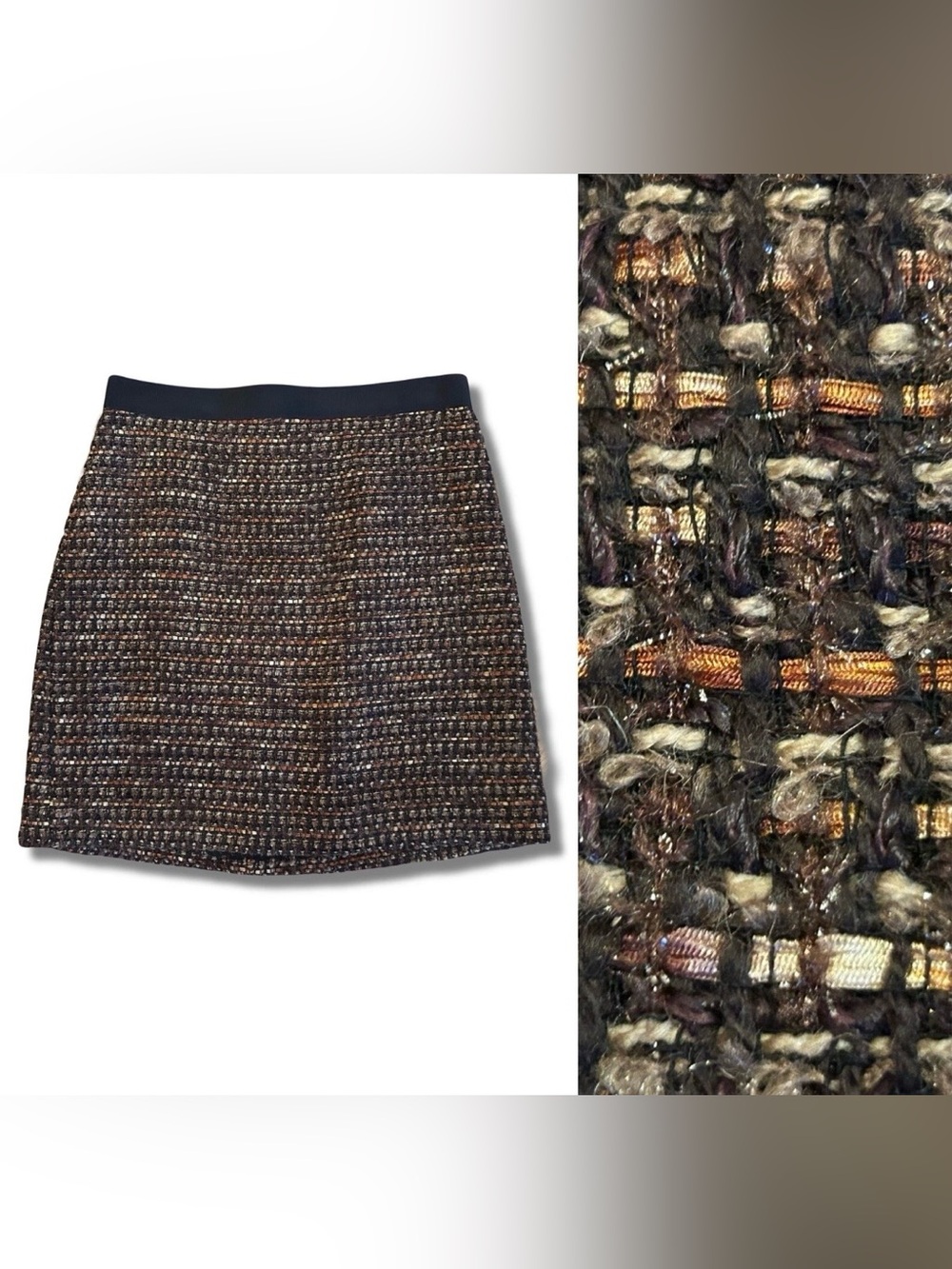 KATE SPADE Skirt the Rules Tweed Wool Skirt Shimmer Browns SIZE 8 NWOT